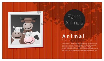 Farm animal background with cow , vector , illustration