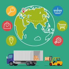 Fototapeta premium Vector delivery service concept background. Logistics in business and industry.