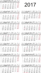 Calendar 2017 Kalendarz 2017 vector - obrazy, fototapety, plakaty