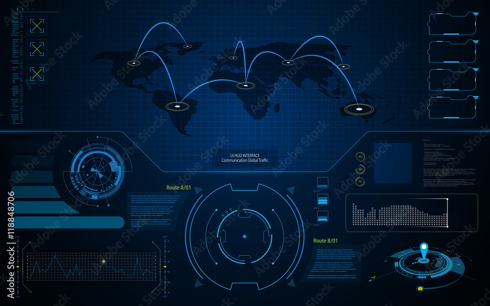 Poster abstract ui hud interface screen global communication technology concept template background