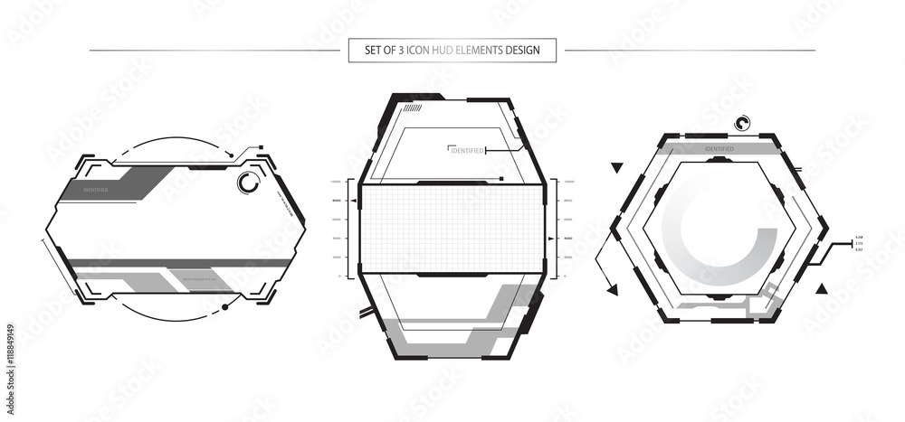 Poster set of 3 abstract hud tech icon elements object design