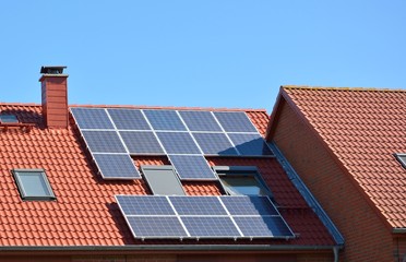 Solar energy panels on roof of house