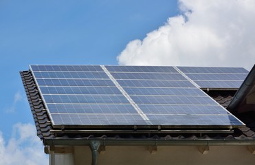 Solar energy panels on roof of house