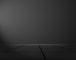 Black background blank with illuminated wall and floors. Vector artwork in perspective.