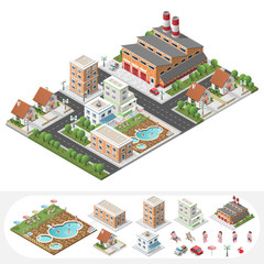 Set of Isolated High Quality Isometric City Elements on White Background.
