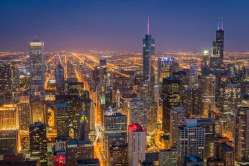 Rolgordijnen Chicago skyline at night © albertczyzewski