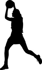 Silhouette of girls ladies netball player catching throwing ball