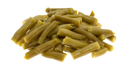 Organic cut green beans on a white background