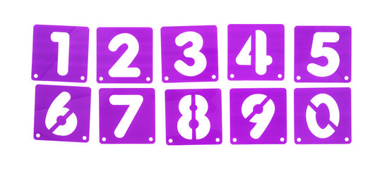 Poster board stencil templates numbers in a row on a white background.