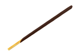Chocolate on a cookie stick isolated on a white background.