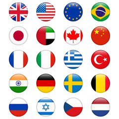 Set of popular country flags. Glossy round vector icon set