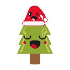 flat design kawaii christmas tree icon vector illustration