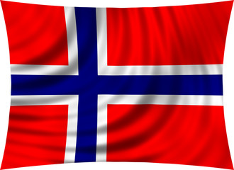 Flag of Norway waving in wind isolated on white