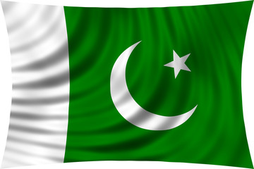 Flag of Pakistan waving in wind isolated on white