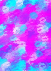 pink and blue kisses lipstick abstract background