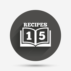Cookbook sign icon. 15 Recipes book symbol.