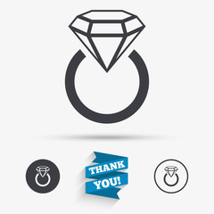 Jewelry sign icon. Ring with diamond symbol.