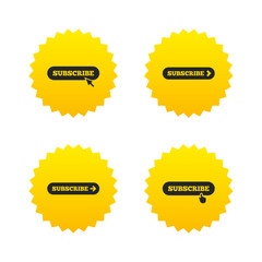 Subscribe icons. Membership signs with arrow.