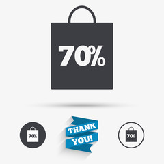 70 percent sale bag tag sign icon.