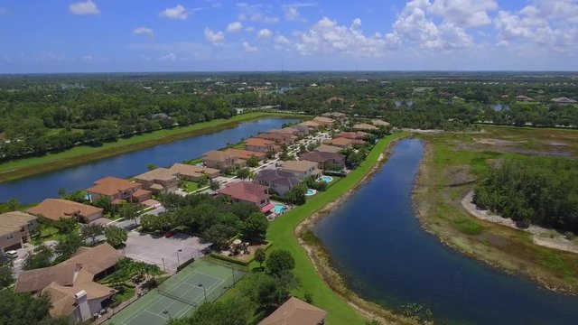 Stock aerial footage of luxury homes in West Palm Beach Florida
