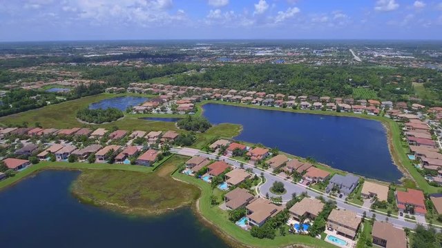 Stock aerial footage of luxury homes in West Palm Beach Florida