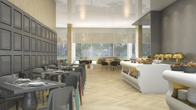 3d rendering luxury buffet restaurant in elegant hotel 