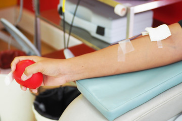 arm of donating blood at Thai Red Cross, Phuket, Thailand, medical