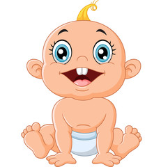 Cute baby sitting isolated on white background 