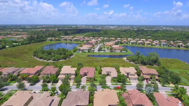 Stock aerial footage of luxury homes in West Palm Beach Florida