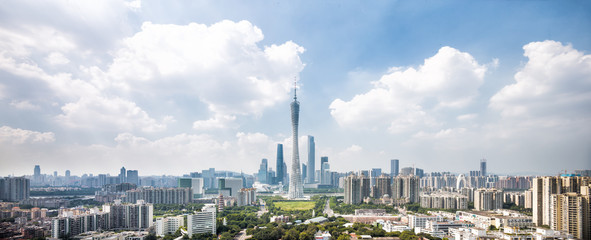 cityscape and skyline of guangzhou in cloud day - obrazy, fototapety, plakaty