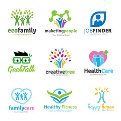 Tree logo set,People logo set,family logo set,green eco logo,Vector logo template