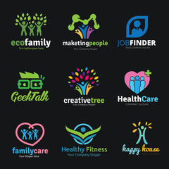 Fototapeta na wymiar Tree logo set,People logo set,family logo set,green eco logo,Vector logo template