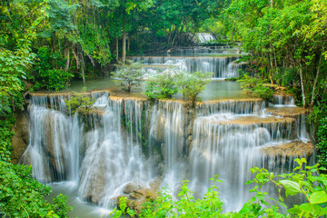Huay Mae Khamin waterfall, famous natural tourist attraction in Kanchanaburi Thailand.
