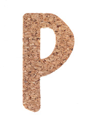 Cork board letter P isolated on white background