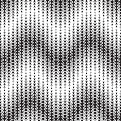 Seamless pattern on a white background.Has the shape of a wave.Consists of geometric elements of square shape.Black and white.Useful as design element for texture and artistic compositions.