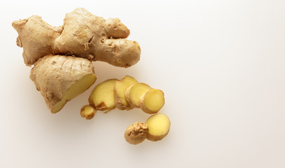 Fresh ginger on white background