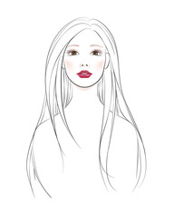 Beautiful young girl with long hair. Vector illustration