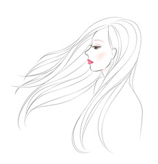 Beautiful young girl with long hair. Vector illustration