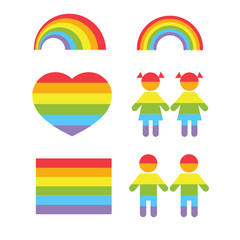 Gay pride rainbow heart and colors shapes vector set