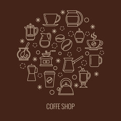 Fototapeta na wymiar Coffee outline icons in circle design