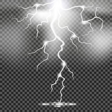 Set of lightnings. Thunder-storm and lightnings. Magic and bright lighting effects. Vector Illustration.EPS10