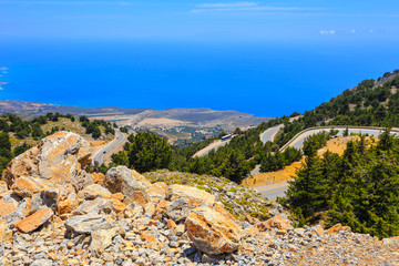 curvy road near Chora Sfakion town on Crete, Greece