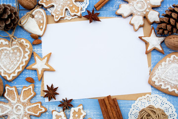 Obraz na płótnie Canvas Christmas background with Christmas ginger cookies