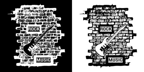 rock music on a brick background black and white