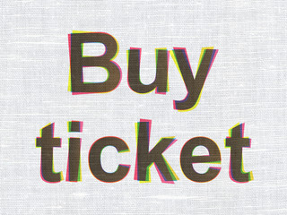 Tourism concept: Buy Ticket on fabric texture background