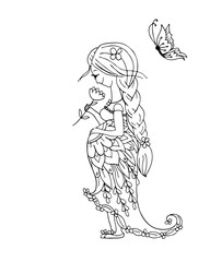 Beautiful pregnant woman with butterfly, sketch for your design