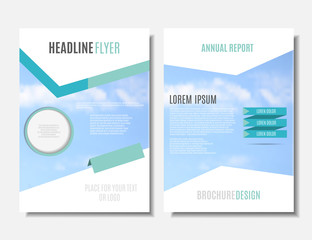 Blue and gray brochure template. Annual report, flyer layout. Leaflet design. Magazine cover, poster template. Nature background. Vector illustration, eps 10