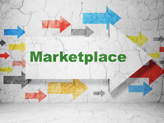 Marketing concept: arrow with Marketplace on grunge wall background