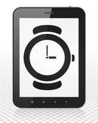 Timeline concept: Tablet Pc Computer with Watch on display