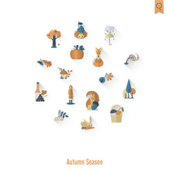 Set of Flat Autumn Icons